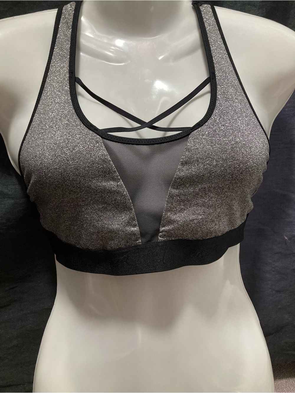La Senza Metallic Sports Bra Silver Mesh Strappy Medium